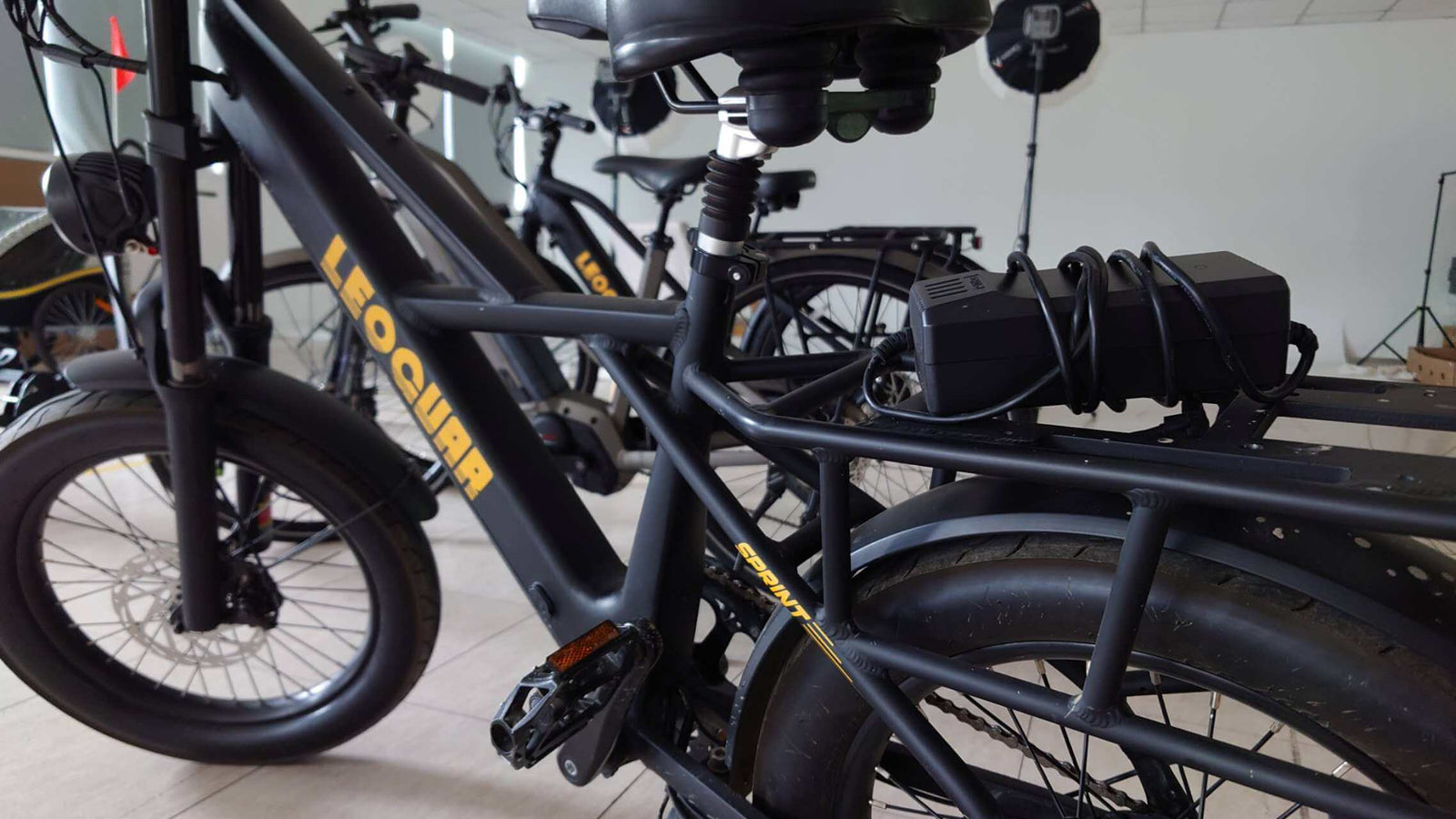 Close-up of a refurbished Leoguar electric bike, showcasing its restored frame and components.
