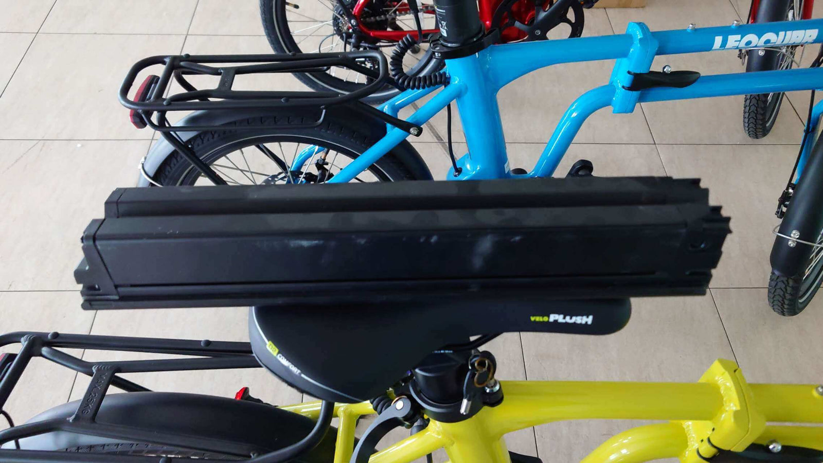 Close-up of eBike battery pack mounted on frame, highlighting proper placement for safe storage and maintenance.