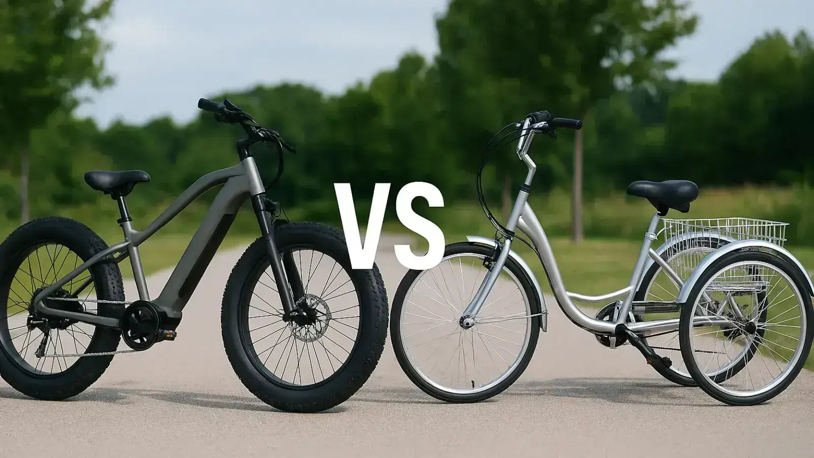 Electric bike and traditional bicycle side by side with 'VS' text, illustrating speed comparison for Average Bicycle Speed vs E-Bike guide
