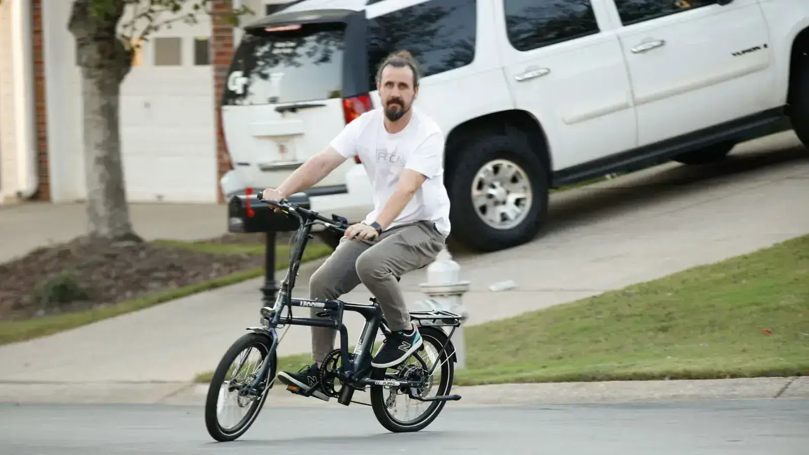 Rider on an electric bike with secure locking