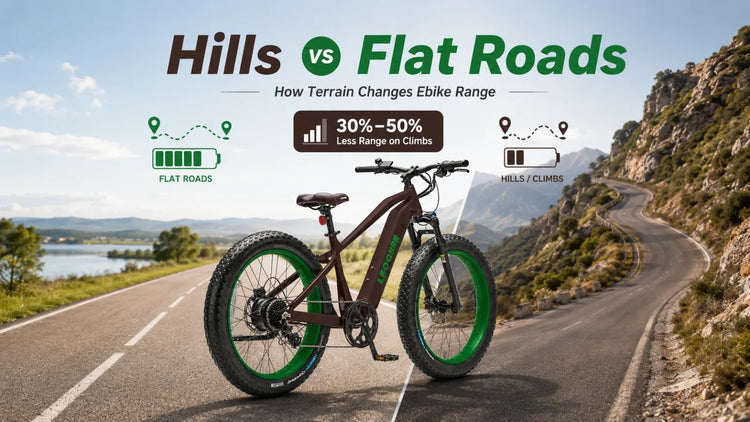 How Far Can an Ebike Go on Hills vs Flat Roads? A 30%–50% Drop Explained