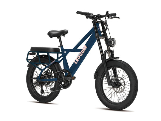 Blue fat tire ebike with dual seat view