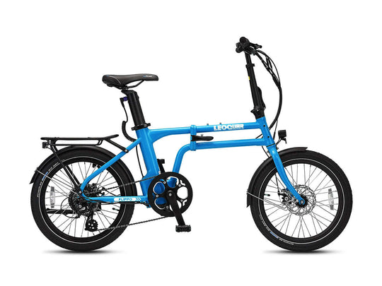 Side view of blue Flippo folding ebike
