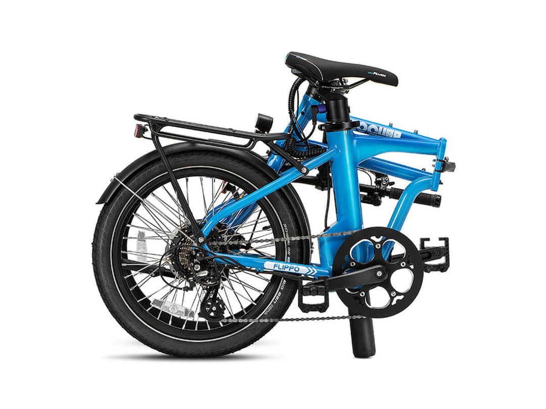 Folded blue Flippo electric bike