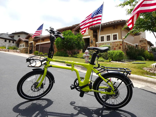 foldable ebikes on suburban street