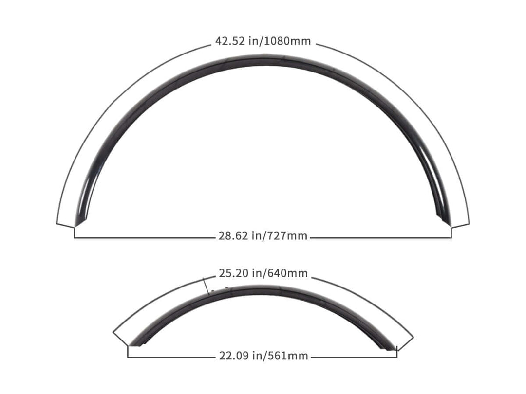 Front & Rear Fenders | Zephyr dimensions showing measurements of 42.52 in, 28.62 in, 25.20 in, and 22.09 in.