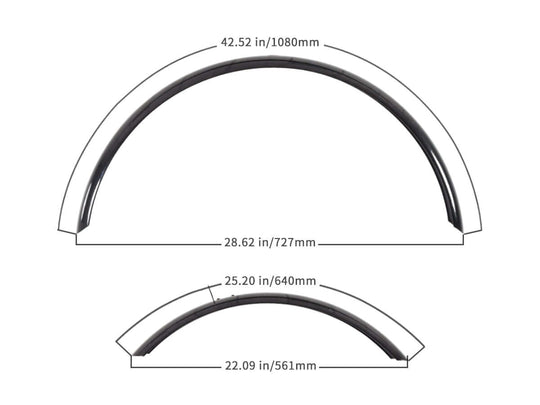 Front & Rear Fenders | Zephyr dimensions showing measurements of 42.52 in, 28.62 in, 25.20 in, and 22.09 in.