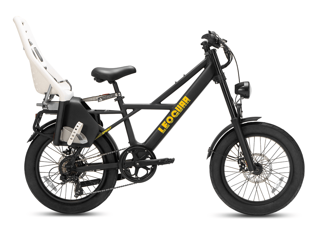 Sprint Fat Tire Utility Ebike by Leoguar featuring fat tires and a rear mount for cargo or kids.