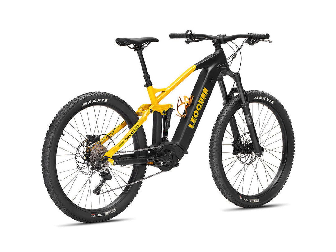 Rear view of full suspension electric trail bike