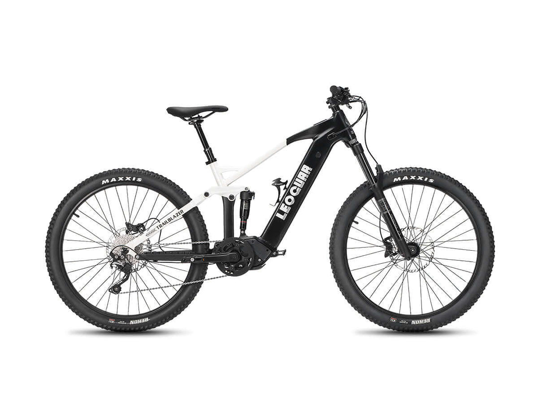 Leoguar Trailblazer EMTB, 500W Mid-Drive Motor, 720Wh Battery, 100 Miles Range, Full Suspension Electric Bike for Trails, Black / White