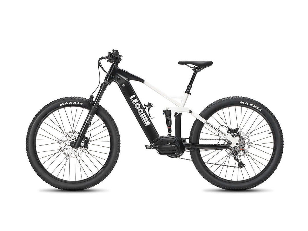 Black and white EMTB with full suspension