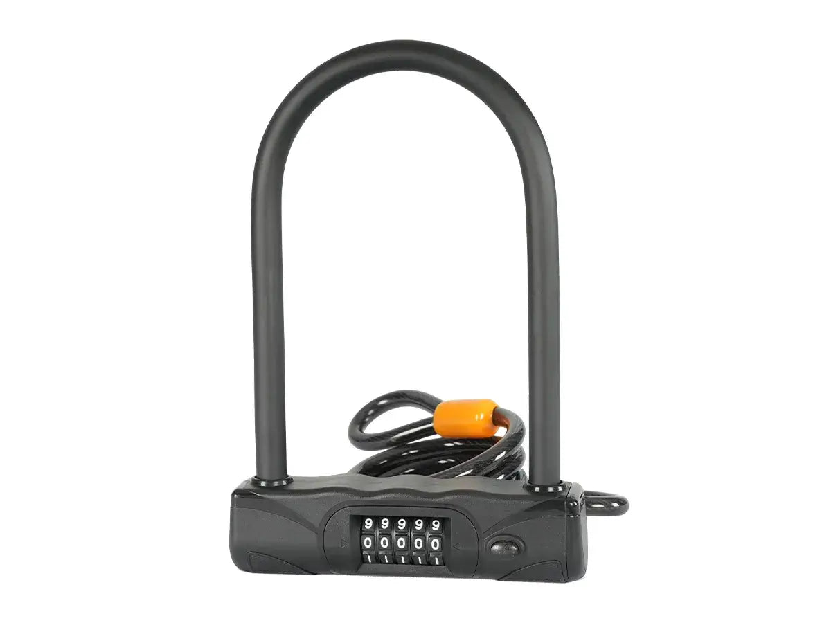U-Lock with Combination Code in black with orange accent, front angle view
