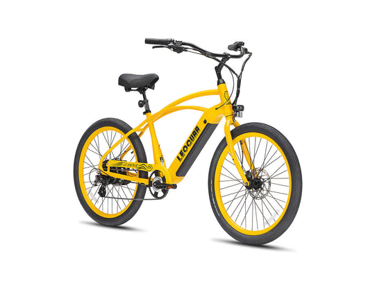 Right-side studio view of yellow Zephyr SO electric beach cruiser