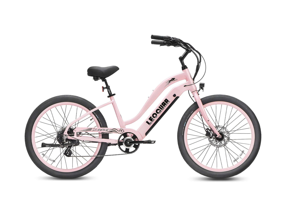 Leoguar Zephyr ST Beach Cruiser Ebike, 500W Motor, Extra-Wide Saddle, Comfortable Electric Bike for Beach, Dawn Blossom