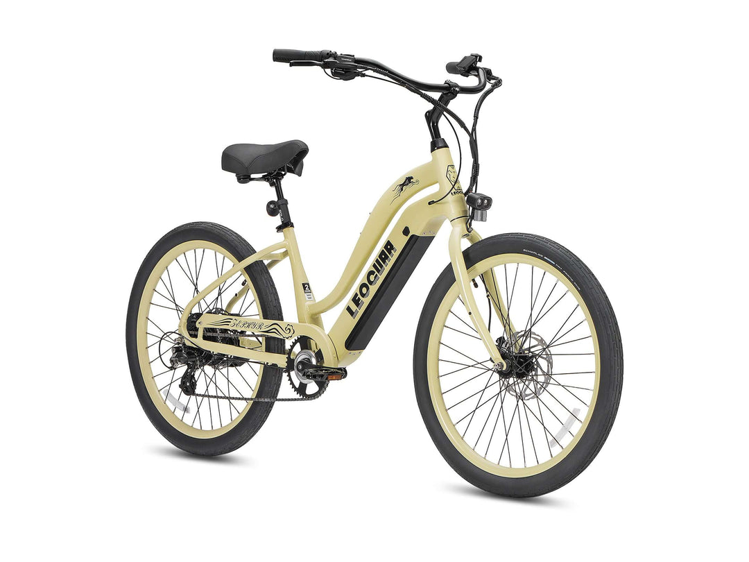 lightning cruiser electric bicycle Leoguar Zephyr ST Beach Cruiser Ebike, 500W Motor, Extra-Wide Saddle, Comfortable Electric Bike for Beach & City Rides, Seashell Cream