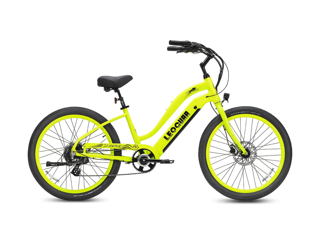 Leoguar Zephyr ST Beach Cruiser Ebike, 500W Motor, Extra-Wide Saddle, Comfortable Electric Bike for Beach & City Rides, Neon Lime