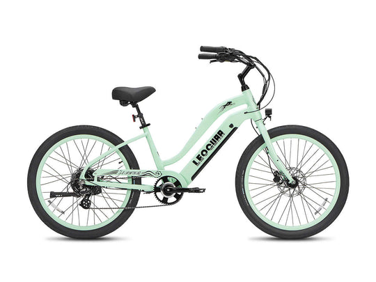 Mint green Zephyr ST cruiser ebike, flat side view on white background