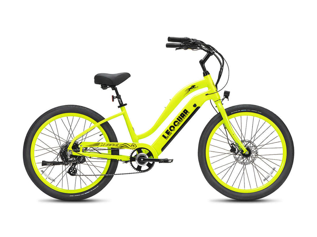 LEOGUAR beach cruiser e-bike neon green side view