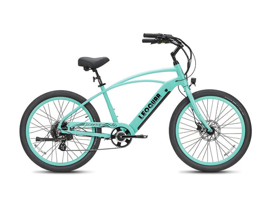 Studio view of green Zephyr ST step-through cruiser ebike
