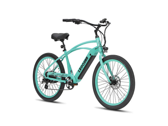 Right-side view of green Zephyr ST cruiser e-bike parked on white background

