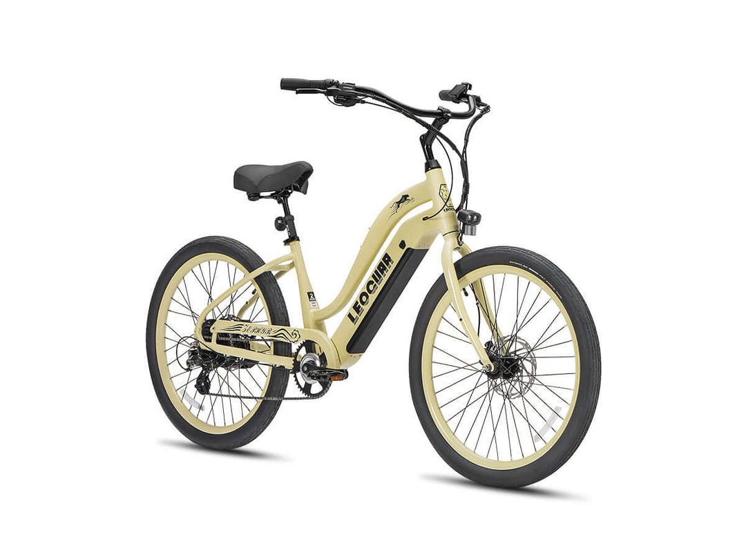 LEOGUAR beach cruiser e-bike cream color front side view