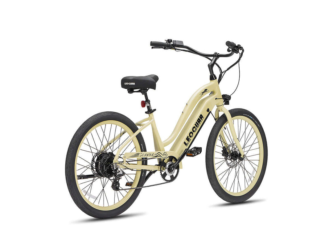 LEOGUAR beach cruiser e-bike cream color rear side view